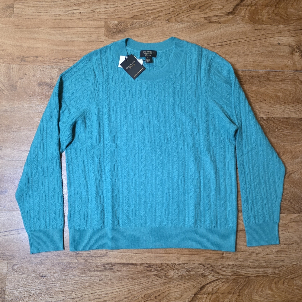 NWT Charter Club Luxury Peacock Green Cashmere Knit Sweater